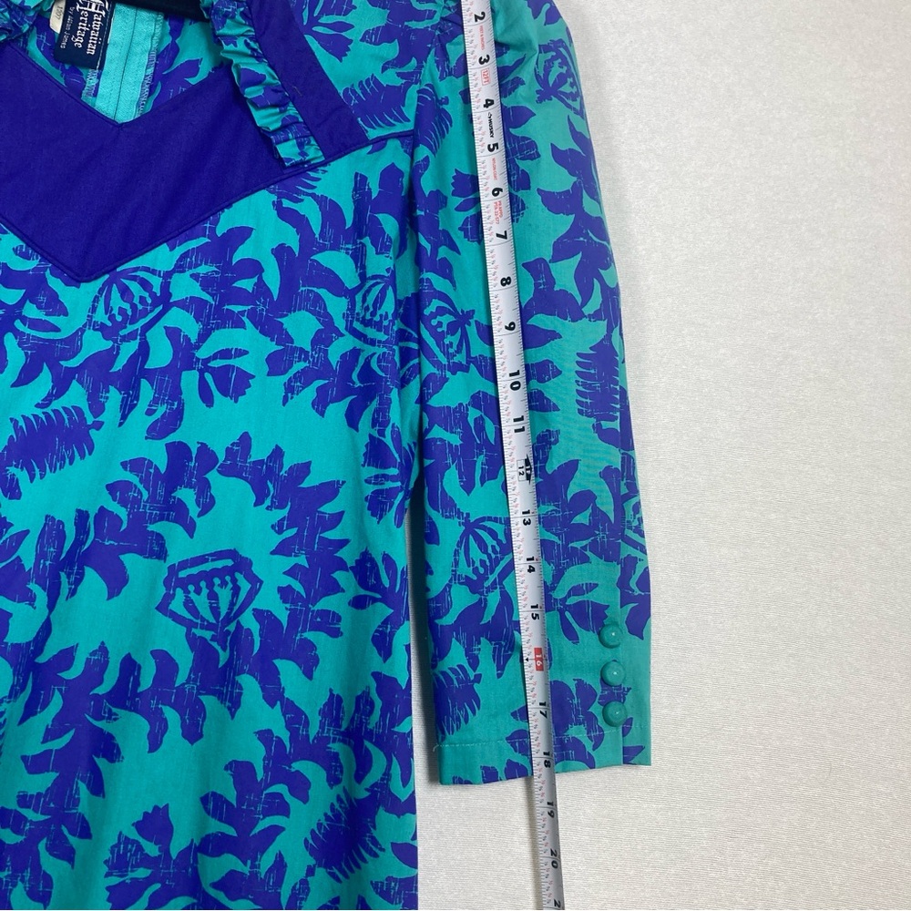 Hawaiian Heritage Women’s Sheath Dress 3/4 Raglan Sleeves Green Purple Sz6 - Picture 11 of 16
